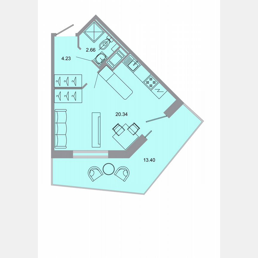 Квартира-студия, 30,4 м², 8/15 эт.
