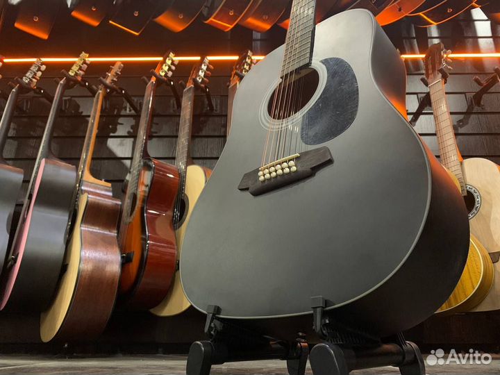 Черная Акустическая Гитара 12-ти Струнная