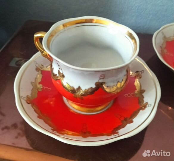 Чайная пара фарфор красный бутон