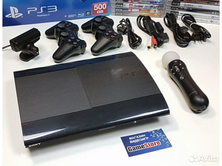 PS3 500Gb / 40 Игр / 2 Геймпада / PlayStation 3 Иг