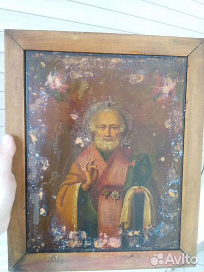 Икона Николай Чудотворец масло 19 век аналой