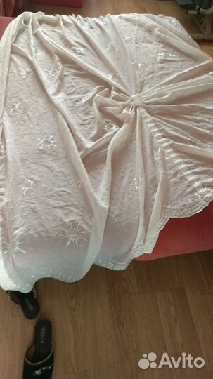 Тюль ванильного цвета с шитьем