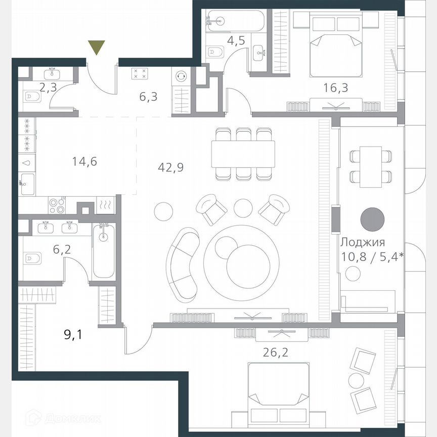 2-к. квартира, 133,8 м², 8/19 эт.
