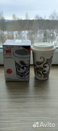 Кружка фарфоровая с крышкой новая