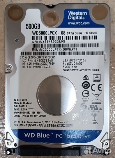 Жесткий диск HDD 2,5 WD Blue 500Gb