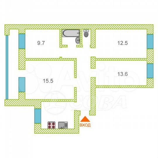 4-к. квартира, 75,6 м², 9/9 эт.