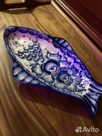 Блюдо для рыбы, Гжель