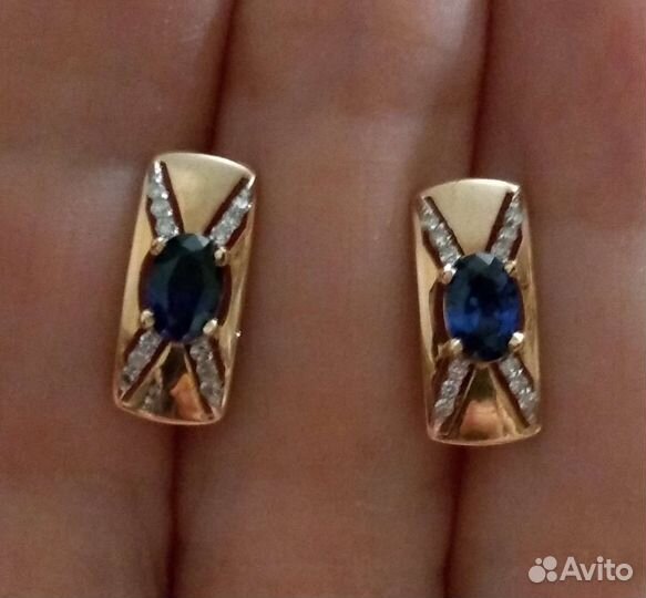 585 серьги с сапфирами и бриллиантами Новые