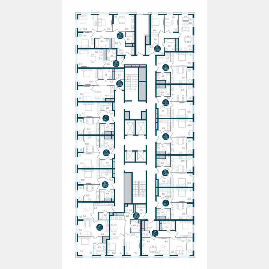 2-к. квартира, 54 м², 29/32 эт.