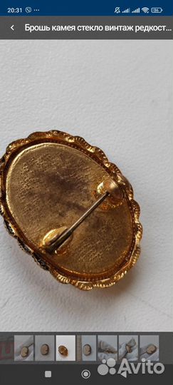 Брошь камея стекло резьба винтаж Европа