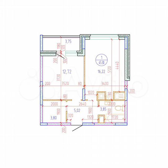 1-к. квартира, 45,3 м², 4/17 эт.