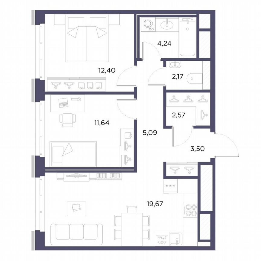 2-к. квартира, 61,3 м², 7/10 эт.