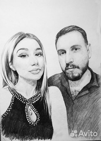 Портрет по фото черным карандашом