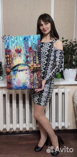 Городской пейзаж, дома, импрессионизм, картина