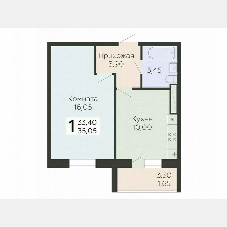 1-к. квартира, 35,1 м², 15/15 эт.