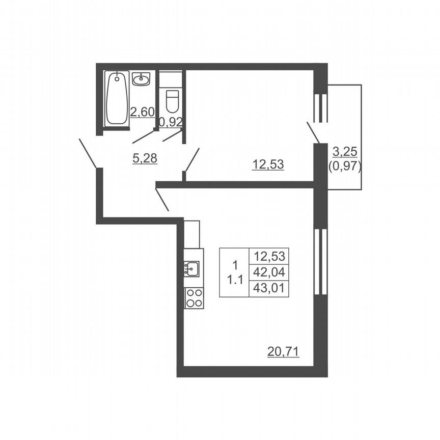 1-к. квартира, 43 м², 16/16 эт.