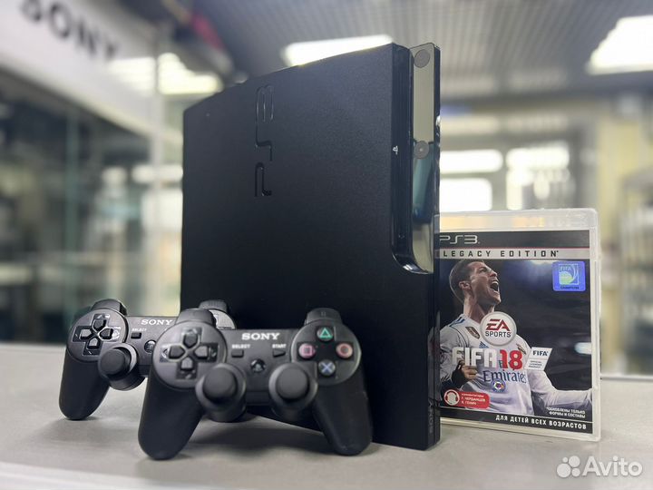 PlayStation 3 Slim 160 с 2 мя геймпадами