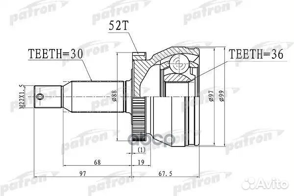 ШРУС наружн A:30, B:36, D:99, ABS:52 Hyundai: