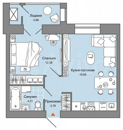 2-к. квартира, 43 м², 2/7 эт.