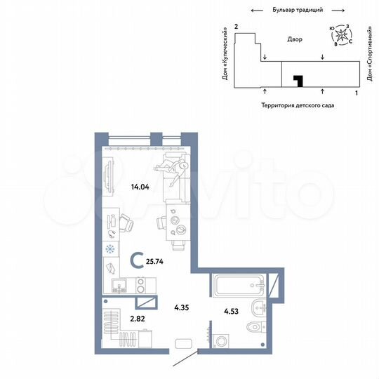 Квартира-студия, 25,7 м², 9/15 эт.