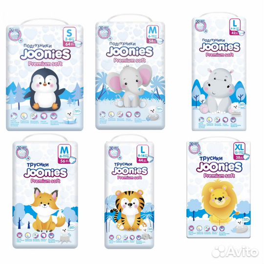 Подгузники трусики Joonies Premium soft S,M, L, XL