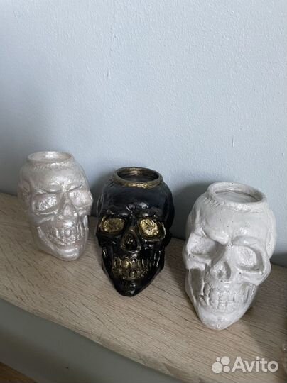 Череп бетонный ручная работа подсвечник