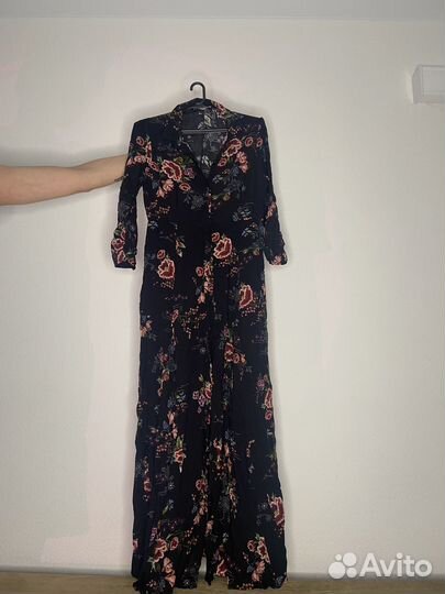 Платье женское, черное, с цветочками, zara