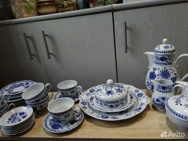 Чайно кофейный сервиз Мейсенский, Синий лук, гдр