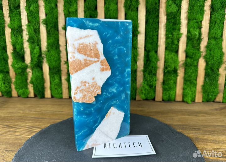 Подставка поднос из эпоксидной смолы и мрамора