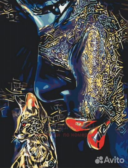 Картина по номерам 40x50 Девушка и кошка