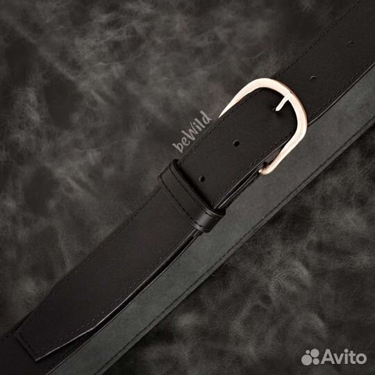 Ремень кожаный черный с прошивкой