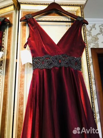 Платье на выпускной бархат бордовый