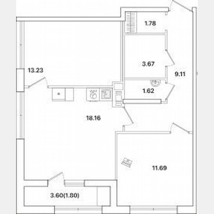 2-к. квартира, 61,1 м², 5/12 эт.