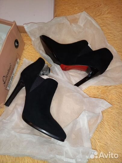 Полусапоги женские натуральная замша с мехом черн