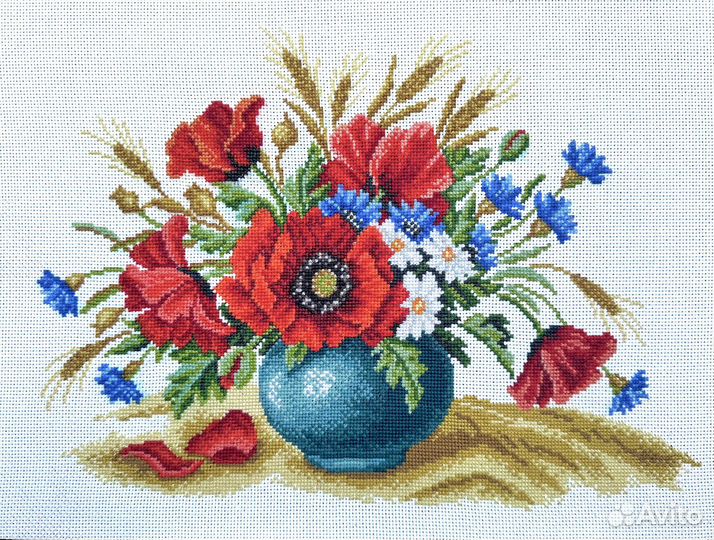 Готовая картина вышитая крестом «Полевой букет»
