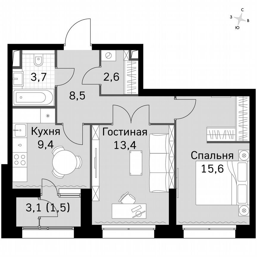 2-к. квартира, 54,7 м², 37/37 эт.