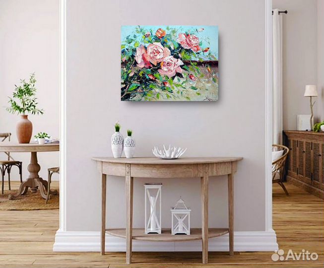 Картина маслом с розами.Картина с цветами 40х30 см