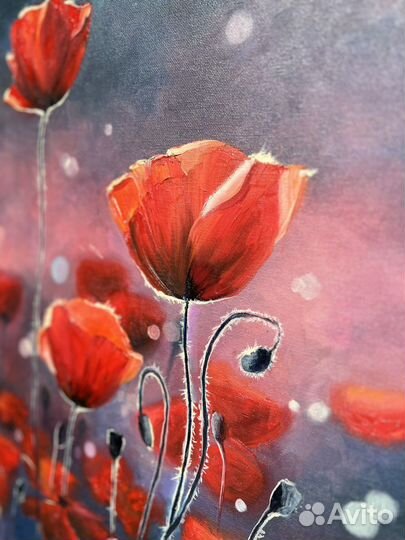 Картина маслом на холсте Цветы маки красные