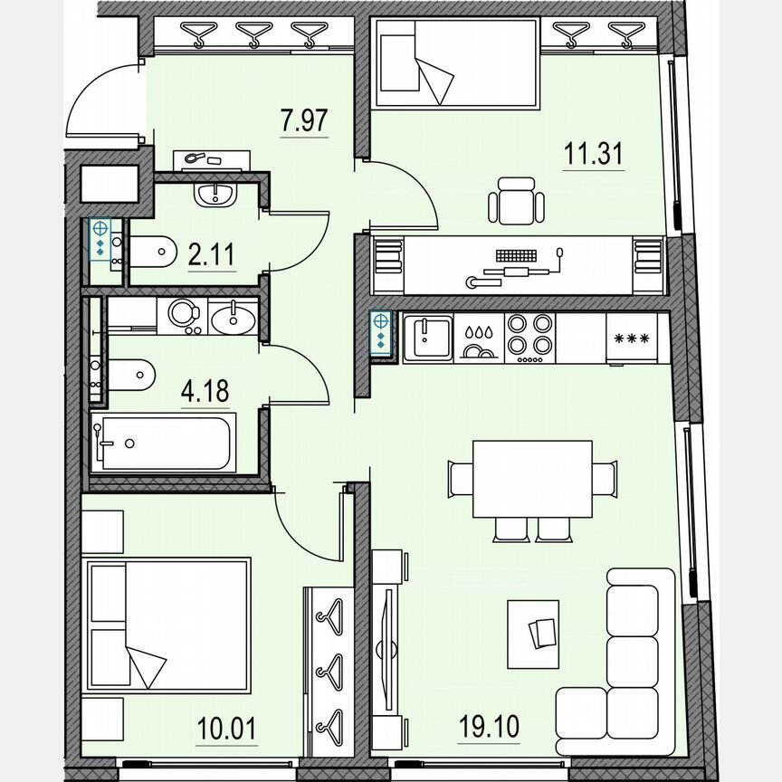 2-к. квартира, 54,7 м², 17/17 эт.