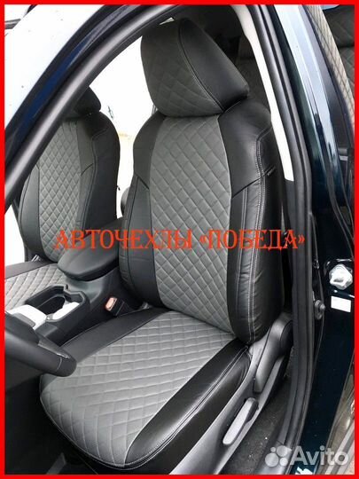 Чехлы Toyota Rav4 4 из экокожи чёрно-серые Ромб