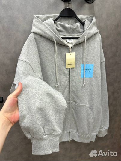 Зип худи Vetements Zip Up серое редкое