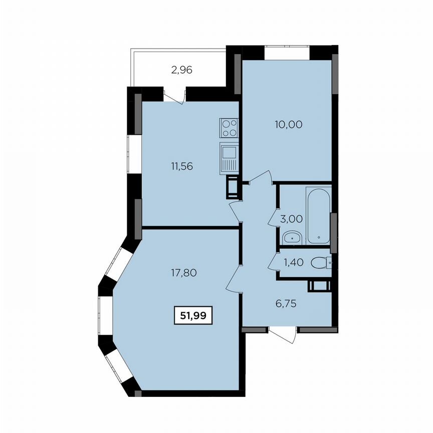 2-к. квартира, 52 м², 6/16 эт.