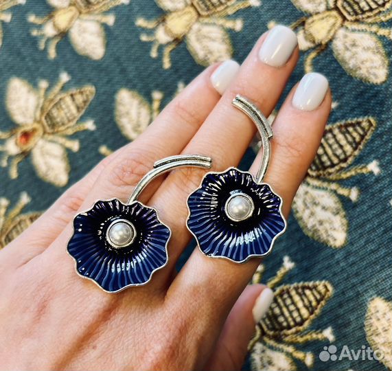Серьги морские в форме раковины серебро эмаль