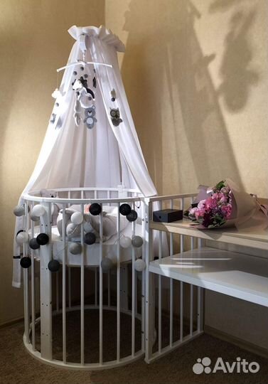 Детская кроватка трансформер круглая овальная