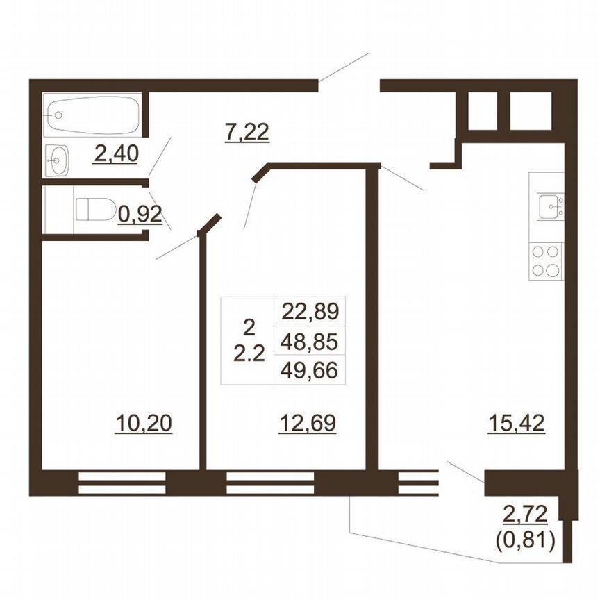 2-к. квартира, 49,7 м², 16/16 эт.