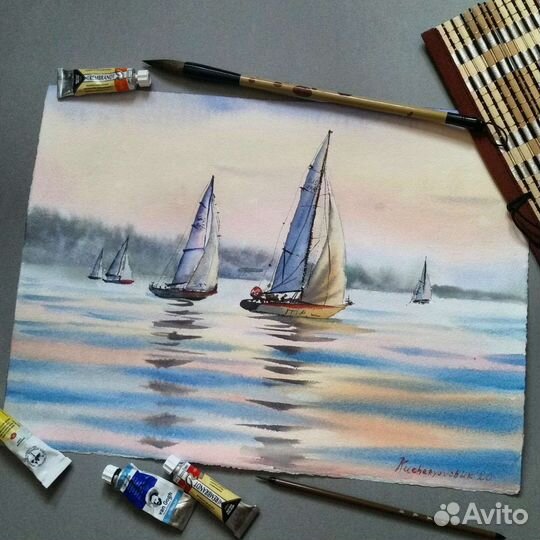 Картина морской пейзаж акварелью от художника