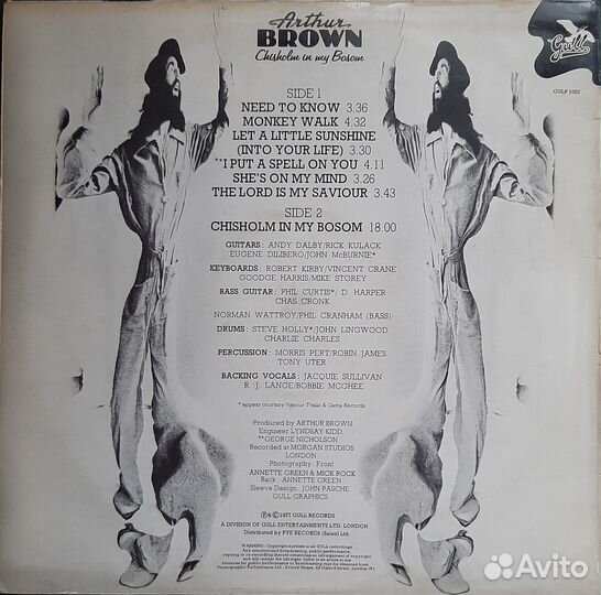 Arthur Brown/ chisholm IN MY bosom/ 1977 gull reco