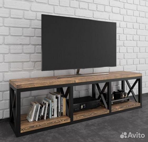 Тумба под телевизор лофт. из массива,подвесная