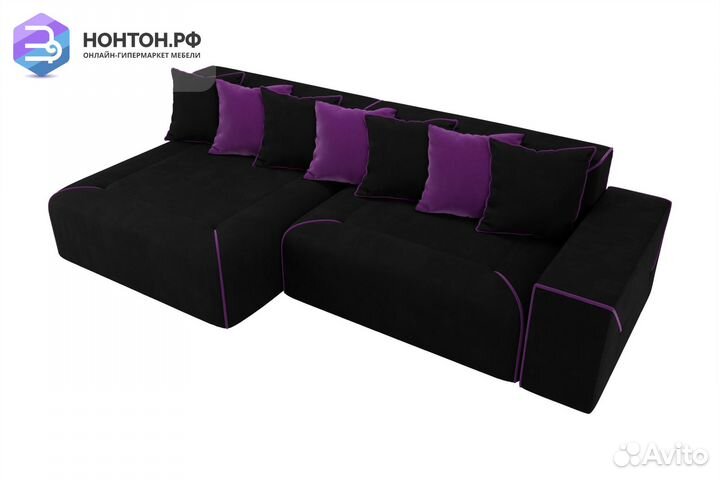 Диван угловой тик-так Кёльн микровельвет черный
