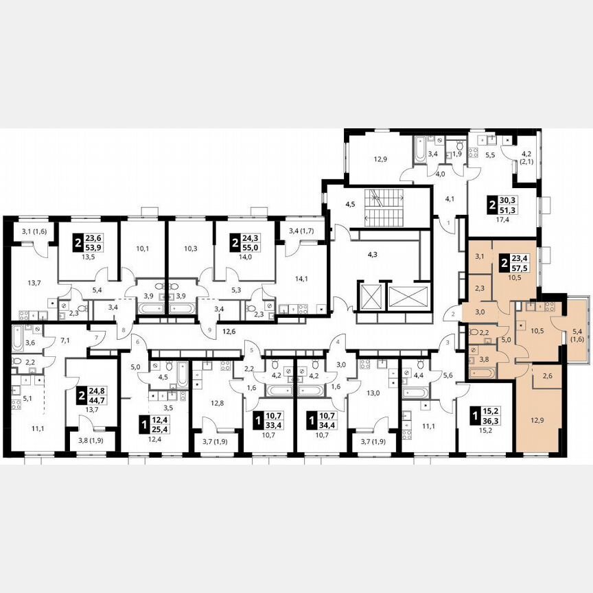 2-к. квартира, 57,5 м², 13/18 эт.